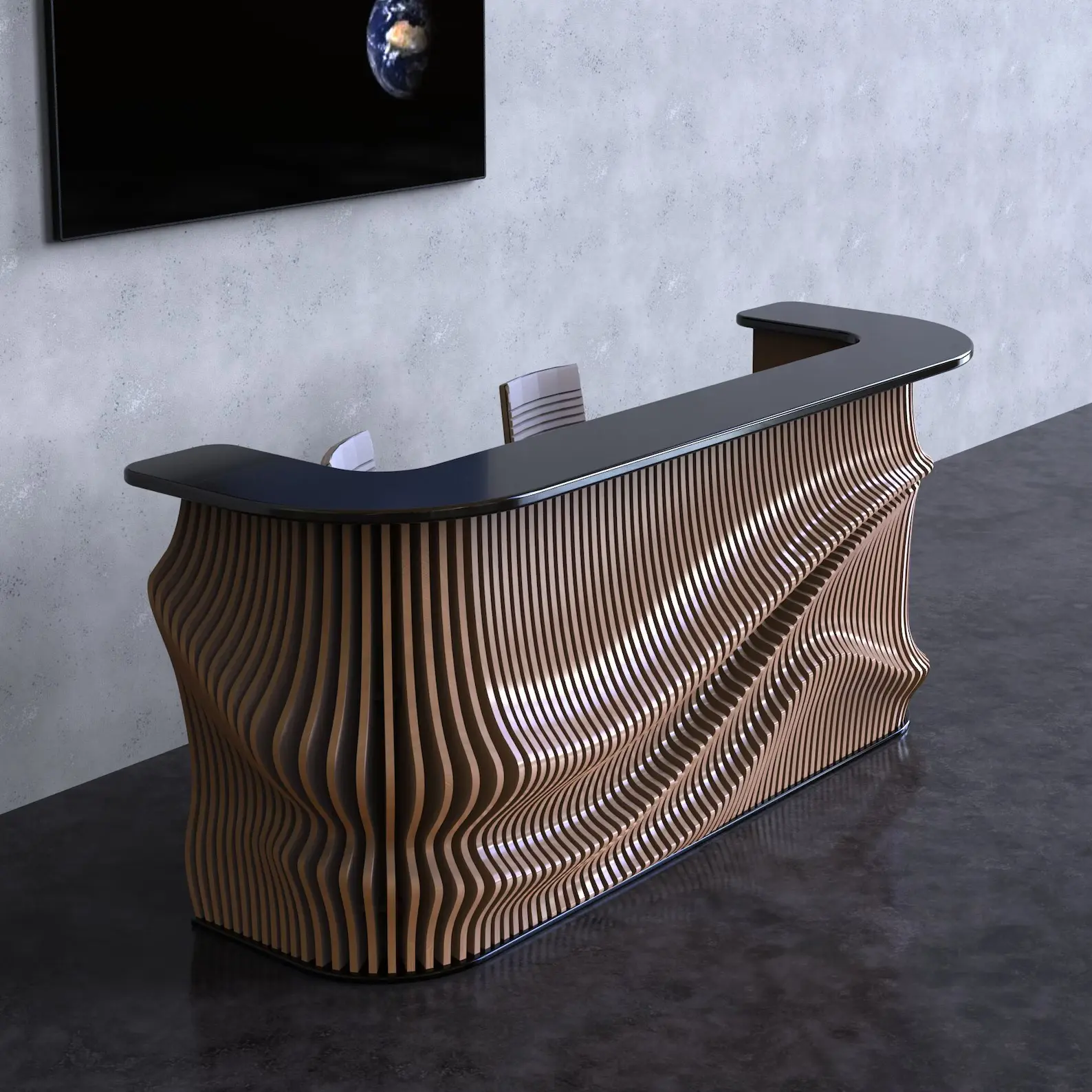 Modern Parametric-Style Reception Desk PR02 | Customized Office Entry Counter | Executive Office Desk | CNC Router Files.