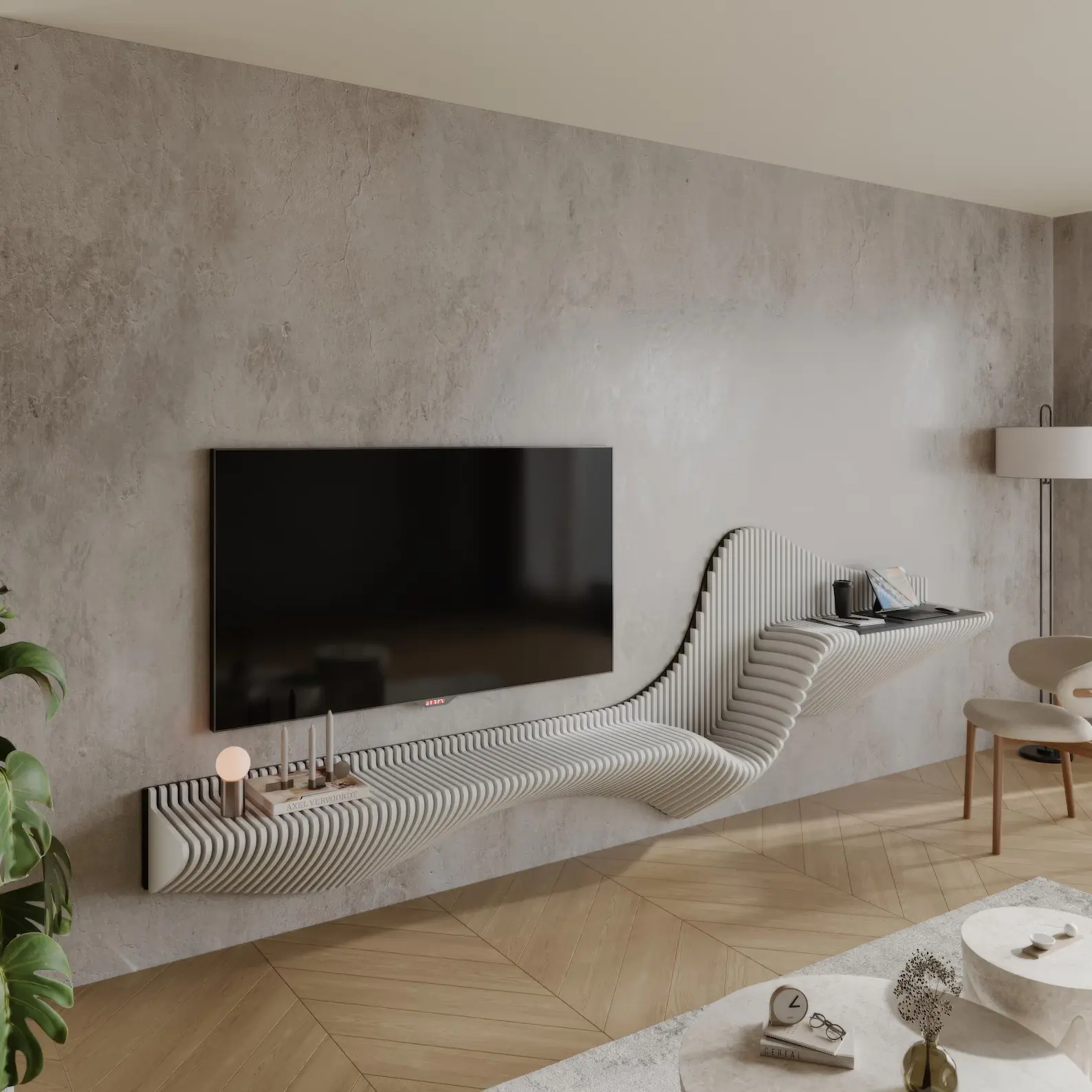 Parametric Shelf Unit Wavy Wooden Tv Unit Design & Architecture Art Modern Furniture - CNC Router File 
