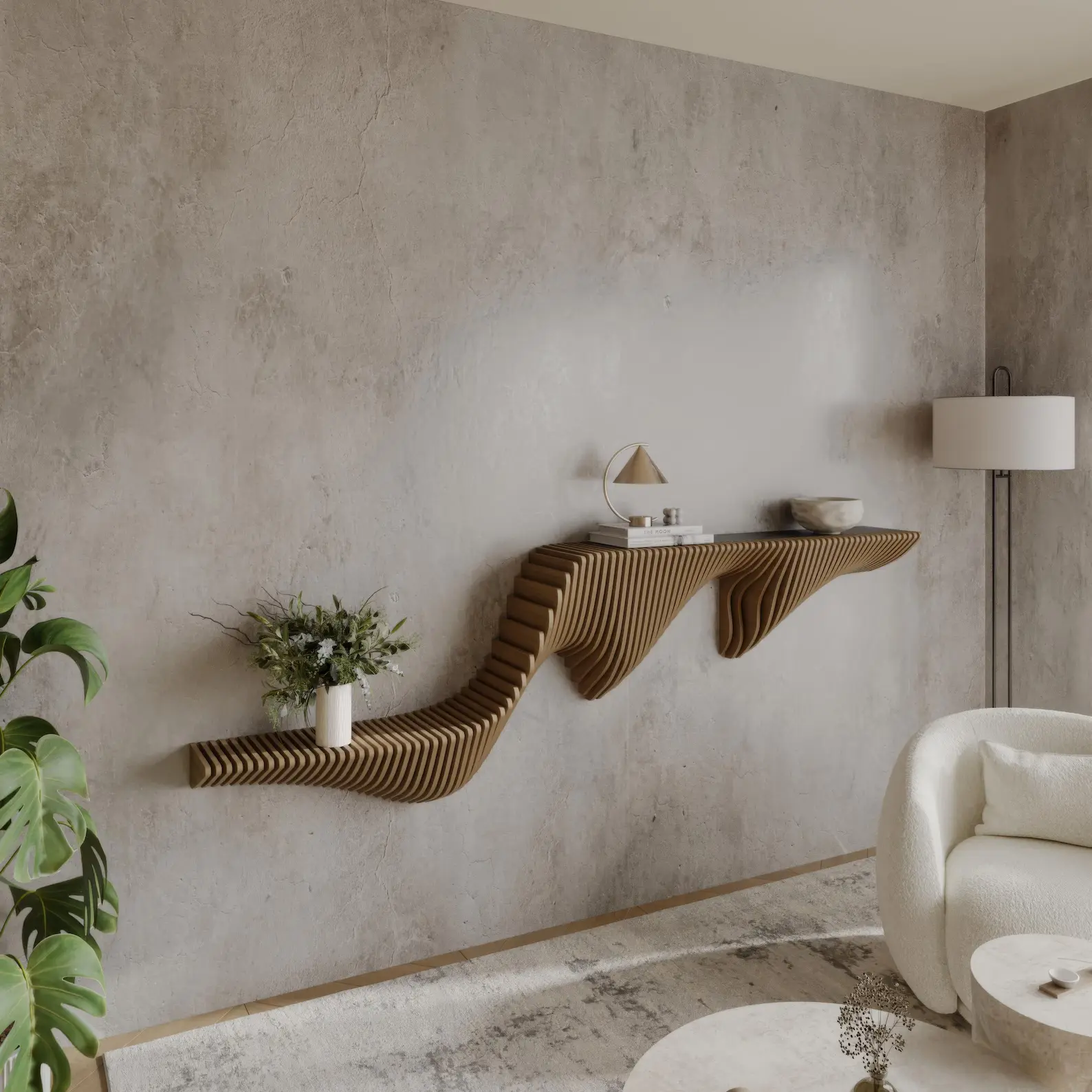 Parametric Wall Art Wavy Wooden Shelf Decor & Modern Furniture Design - 3D Printed Cutting Machine File
