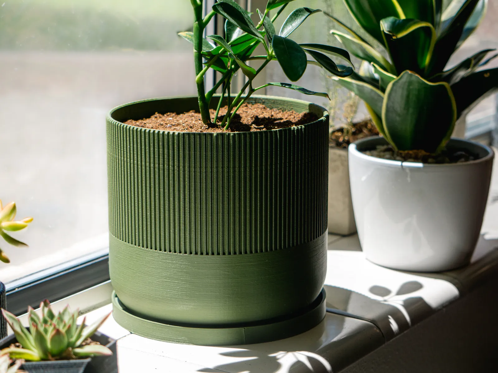 Mid-Century Modern Planter Pot, with Drainage Holes, Drip Tray, Multiple Sizes