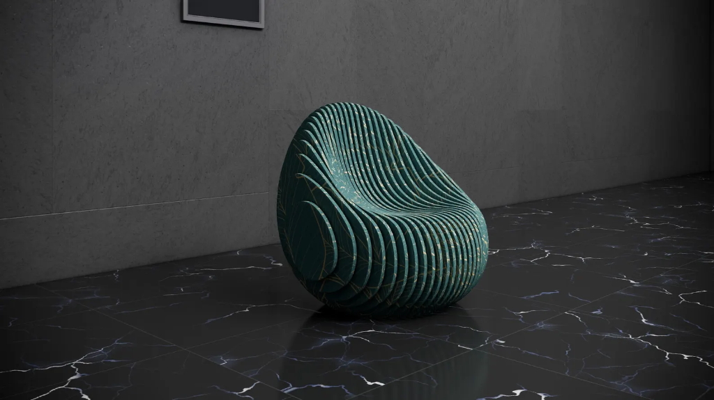 Parametric Design Wavy Wooden Art Chair Model - Interior Modern Furniture - 3D Craft CNC Router File