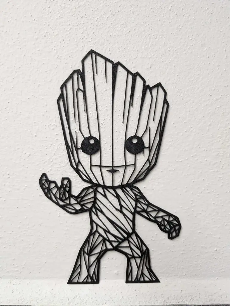 baby groot low poly wall art 