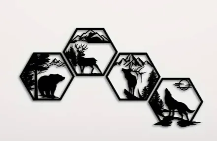 [4pcs Decorative Frames Elk Deer Wolf Bear Hexagonal] 4pcs Decorative Frames Elk Deer Wolf Bear Hexagonal