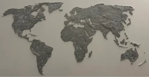 World map with elevation 