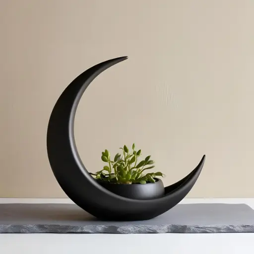 Crescent Moon Decoration With Elliptical Plant Pot