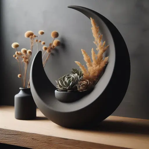 [Designer Crescent Decorative Object, Vase, Vessel] مزهرية نباتات