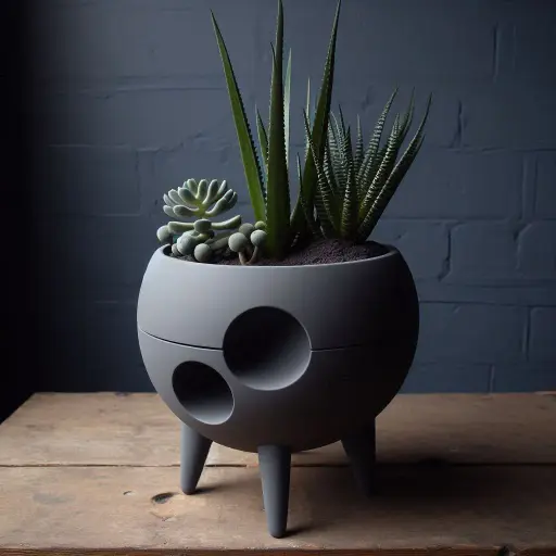 [Spaced-Out Mid Century Plant Pot "We Landed"] Spaced-Out Mid Century Plant Pot "We Landed"